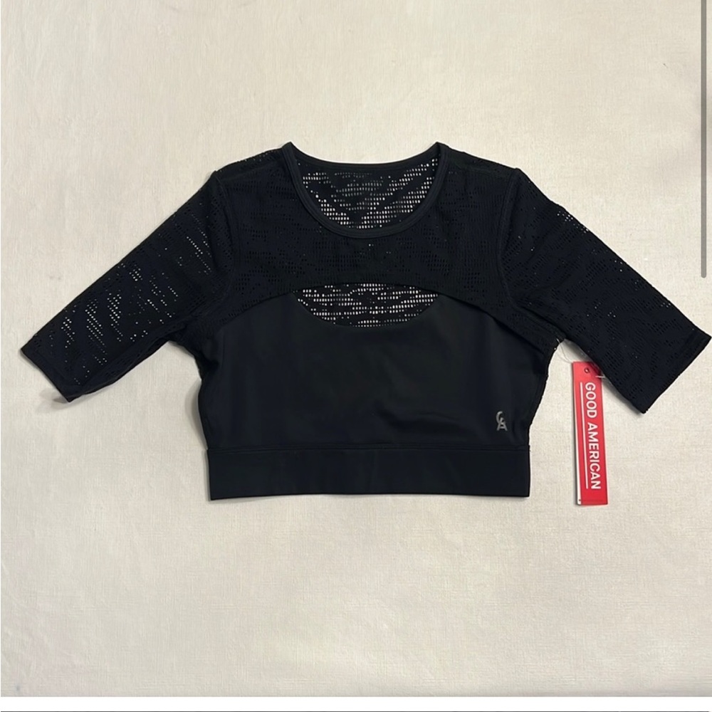 NWT Good American black midnight mesh performance crop longline. Size 1(Small) - Picture 4 of 8